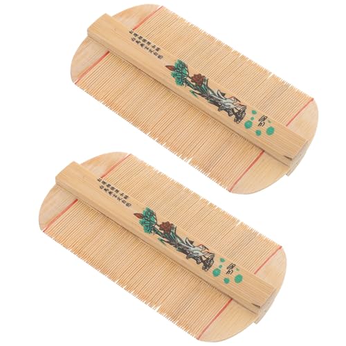 WRITWAA 2 Piezas Peine de Dientes Finos de Bambú Anticaspa para Casa, Diseño Compacto y Fácil de Llevar, Adecuado para Eliminar Liendres y Cuidado del Cabello Varios estilos