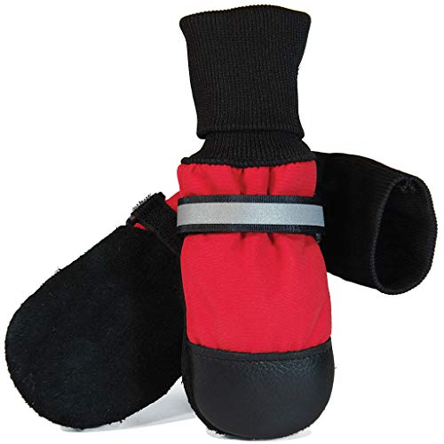 Muttluks Original Fleece-Lined Dog Boots â€“ Warm, Cozy Socks for Dogs, Puppies â€“ Stretchy, Adjustable Pet Booties â€“ Leather Soles, Reflective Straps â€“ 4 Pack â€“ Red, X-Small