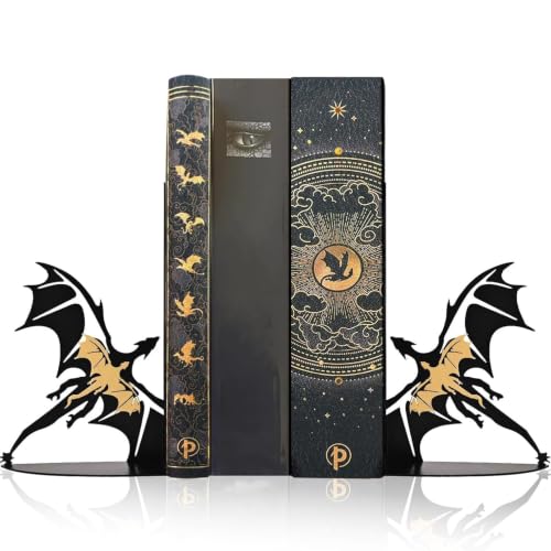 Image of Book Ends 2-Pack, Heavy Duty Metal Fantasy Dragon Bookends for Shelves, Decorative Book Holders & Book Organizers for Desk, Unique Gothic Home Office Decor, for Book Lovers & Readers