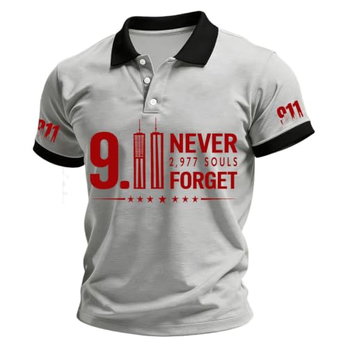 Men's 911 Never Forget Memorial Contrast Cuff Collared Polo Shirt
