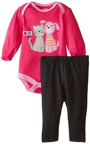 BON BEBE Baby Girls' Newborn BFF Knit Denim Jegging Set, Hot Pink/Black, 3-6 Months