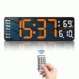 JoFomp Digital Wall Clock - Large 13 Inch LED Display, 2 Alarm, Remote Control, Automatic Daylight S