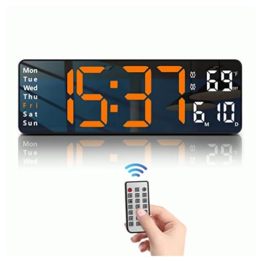 JoFomp Digital Wall Clock - 13" Large LED Display, Loud Alarm, Remote Control, DST, Auto-Dimming, Date and Day, Timer, Temperature - 12/24H Format - Ideal for Living Room, Bedroom, Kitchen