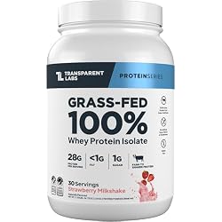 Transparent Labs Grass-Fed Whey Protein Isolate - Natural Flavor, Gluten Free Grassfed Whey Protein Powder w/ 28g of Protein per Serving & 9 Essential Amino Acids - 30 Servings, Strawberry Milkshake