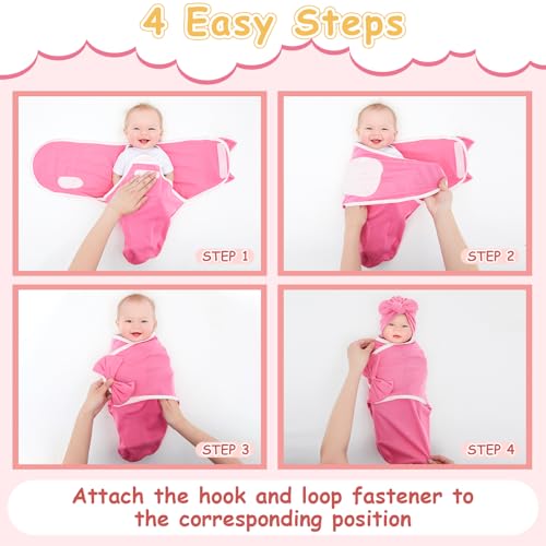 Image of Ramede 6 Pack Swaddle Blanket with Hats for Baby Girl Boy 100% Cotton Swaddles 0-3 Months, Adjustable Breathable Skin Friendly Receiving Blanket Wrap, Essential for Newborns(Bow,Solid Color)