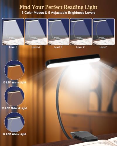 Adjustable Book Stand for Reading with Light, Book Holders for Reading Hands Free, Ergonomic Reading Stand for Cookbooks,Bibles,Laptop & Tablet with Page Clips & 360° Rotating Bases for Study & Office — view 3