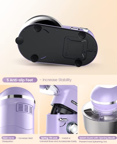 Cheflee Stand Mixer, 6 Quart, 600W 6+P Speed Household Electric Food Mixer With 6 Accessories For Dough, Cream, Cake, Kitchen Electric Mixer, Lavender #TOP6