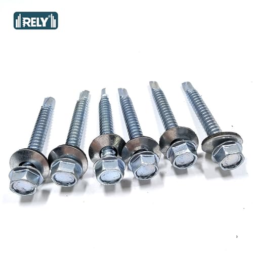 Image of Rely⇒VP INDUSTRIES (Pcs-50) M5.5x55 mm Hex Head SDS Self-Drilling Roofing Screw - Metal-Bonded EPDM Washer for Metal Sheets, Wooden Structures, Roofs, Corrosion & Weather Resistant