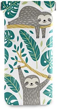 Tarity Eyeglass Case Sloths Tropical Leaves Glasses Pouch Case Soft Sunglasses Pouch Bag Squeeze PU Leather Eyeglass Cases Holder Top For Women Kids Girl Men, Multicolor, One Size