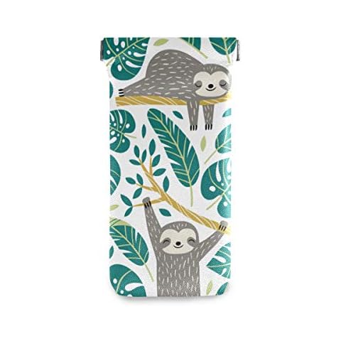 Tarity Eyeglass Case Sloths Tropical Leaves Glasses Pouch Case Soft Sunglasses Pouch Bag Squeeze PU Leather Eyeglass Cases Holder Top For Women Kids Girl Men, Multicolor, One Size Cover
