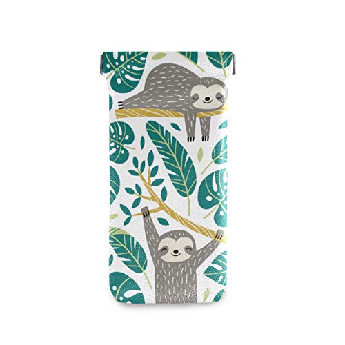 Tarity Eyeglass Case Sloths Tropical Leaves Glasses Pouch Case Soft Sunglasses Pouch Bag Squeeze Pu Leather Eyeglass Cases Holder Top For Women Kids Girl Men, Multicolor, One Size #TOP3