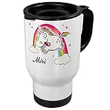 printplanet Thermobecher weiß mit Namen Miri - Motiv Verrücktes Einhorn - Coffee to Go Becher, Thermo-Tasse