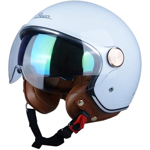 BEON Half 3/4 Face Motorcycle Helmet, DOT Approved, Retro Vintage Style, Dual Visors Men’s and Women’s Motorbike Casco for Moped Cruiser Bobber and Chopper