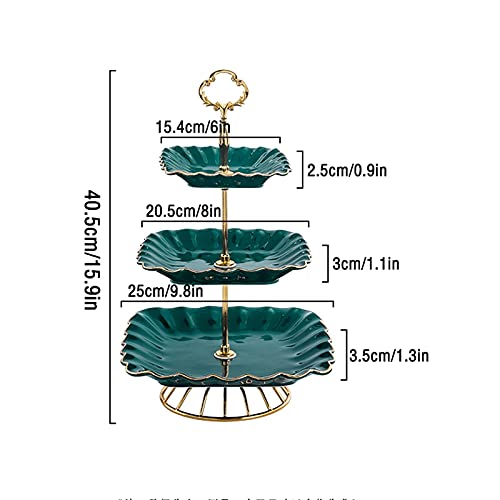 Cake Stand Cupcake Stands 3-Tier Ceramic Cake Stand Green Square Dessert Table Creative Cupcake Display Stand For Tea Party, Wedding And Birthday Cake Pastry Candy Display #TOP1