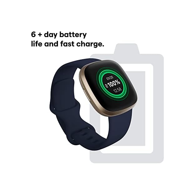 Fitbit Versa 3 Health & Fitness Smartwatch with GPS, 24/7 Heart Rate, Alexa Built-in, 6+ Days Battery, Midnight Blue/Gold, One Size (S & L Bands Included) - Image 7
