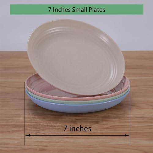 Image of 7 Inches Small Unbreakable Wheat Straw Plates - Reusable Plate Sets of 4 - Dishwasher & Microwave Safe - Perfect for Dinner Dishes - Healthy, BPA Free & Eco-Friendly (7 Inches)
