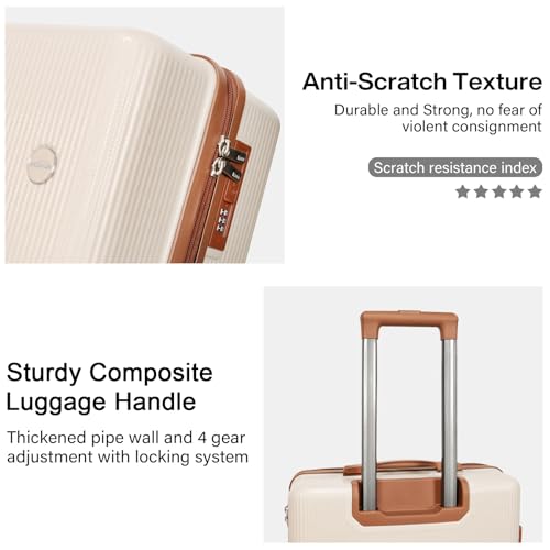 Aklsvion Hardside Luggage Set, 3 Piece, ABS + PC Material, 20/24/28 Inch Suitcase Set with Wheels (Beige) by Aklsvion - Image 6