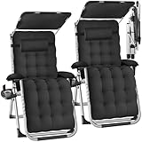 tectake® Lot de 2 Fauteuil de Jardin Bain de Soleil avec Pare Soleil Chaise Longue Pliable & Inclinable avec Rembourrage Repose Pieds Appuie tête Amovible Salon de Jardin Exterieur Mobilier