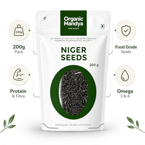 Image of Niger Seeds 200g - Ramtil Nyjer Seeds (Food Grade) | NPOP Certified, High Protein & Fibre, Omega 3 & 6 Rich Seeds by Organic Mandya