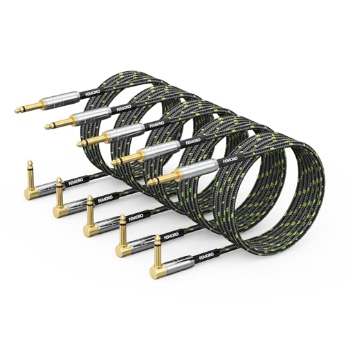 FEMORO Guitar Cable 10 ft 5-Pack, Instrument Electric Guitar Amp Cord TS 1/4 Inch 22AWG Chord 6.35MM Right Angle Support Amp/Stereo Mixer/Audio Interface/Pedal