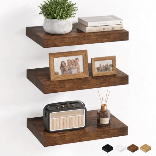 16 Inch Floating Shelves for Bathroom Rustic, 8" Deep Wall Shelf, Set of 3