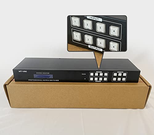 MT-VIKI 4K HDMI Matrix Switch 4x4 with 3.5mm Stereo Audio Extractor +Web GUI, Rack Mount Switcher & Splitter, 4K@30Hz, EDID, RS232, LAN Port, APP (4 in 4 Out)