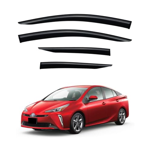 Image of Rain Guards for 2016-2022 Toyota Prius, Out-Channel Window Visor Shields Vent Deflector Shade Wind Dark Smoke 2017 2018 2019 2020 2021, Tape-On Outside-Mount, 4PCS