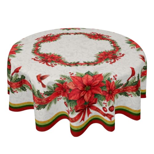 Granbey Rustic Christmas Floral Tablecloth Round 60 Inch for Holiday