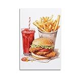 WIZIGM Poster sur toile de poulet frit américain, hamburger, art mural moderne, décoration murale, 30 x 45 cm, style sans cadre