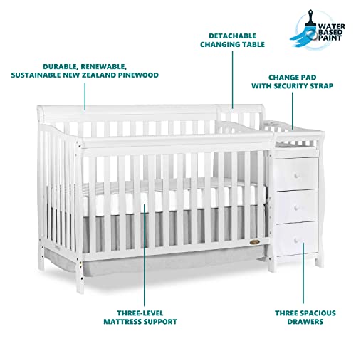 Dream On Me 5 In 1 Brody Convertible Crib With Changer In White, Greenguard Gold Certified, Comes With 1" Changing Pad, Non-Toxic Finish, Made Of Durable Pinewood #TOP3