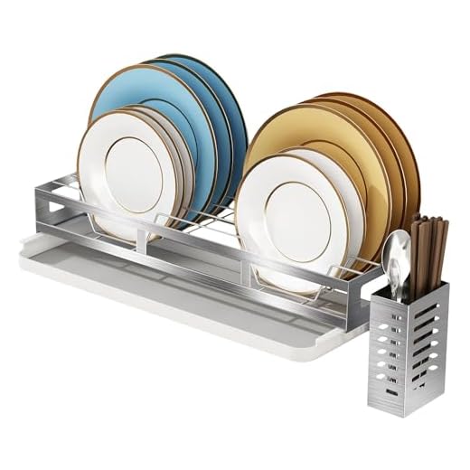 junyuan Hanging Dish Drying Rack Wall Mount with Utensil Holder, Kitchen Dishes Plate Shelf Organizers with Removable Drain Board,Stainless Rust Proof
