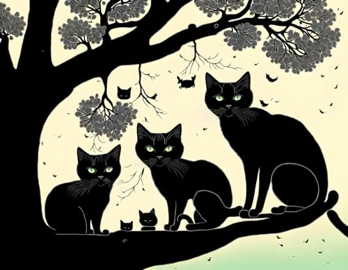 Tableau sur toile chats assis arbre 58x90cm poésie féline affiche sans cadre salon