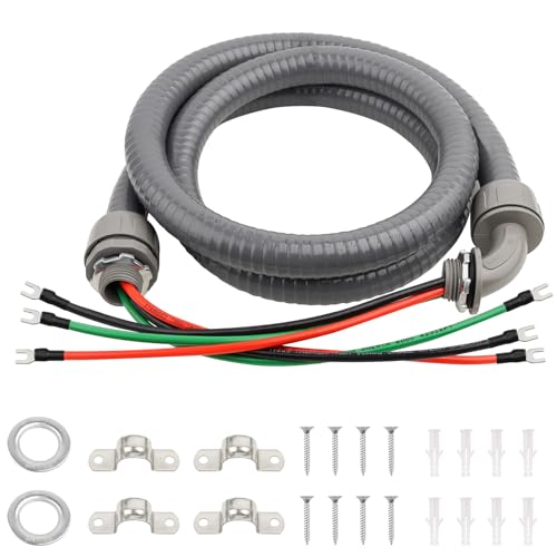 1/2 Inch AC Whip Assembly Kit 6 FT with Terminal, Non-Metallic Liquid Tight Electrical Conduit with 10/3 Gauge THHN Wire for Heater, Air Conditioner, Timer, Mini Split System