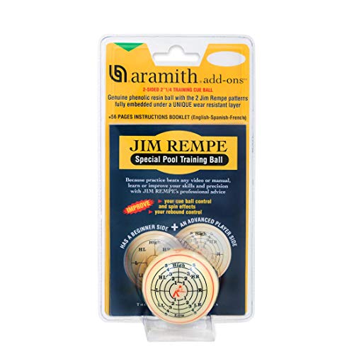 Aramith Jim Rempe Training Cue Ball 2-1/4 Regulation Size Billiard Pool Ball with Instruction Manual Learn to Play Better
