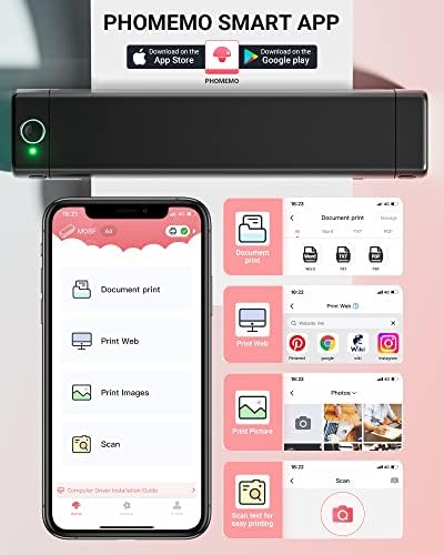 Itari Portable Wireless Printer, Bluetooth Phone Printer for Home Use - Small A4 Mobile Printer for Laptops, Inkless Travel Thermal Printer for Android & iOS, Supports 8.26"x11.69" A4 Thermal Paper