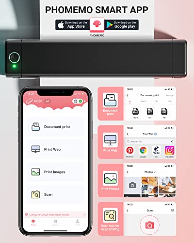Portable Bluetooth Wireless Thermal Mobile-Printer - Compact Inkless Printer For Travel, Support Phone & Laptop, Small Printers For Home Use Vehicles Office School Tattoo Stencils(8.26"X 11.69") #TOP2