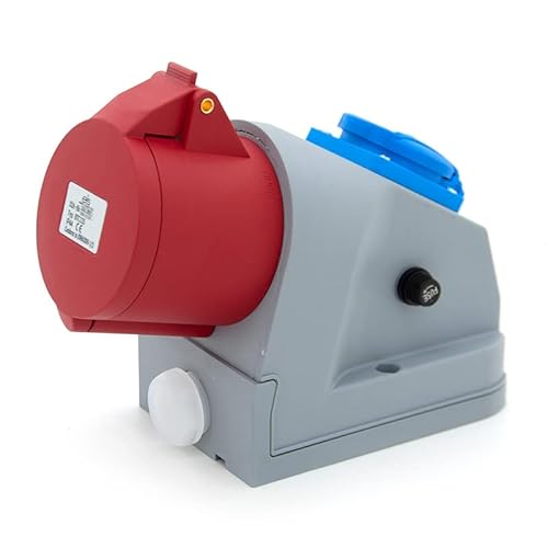 ELS Elektrotechnika Kombi Wandsteckdose CEE 32A und Schuko 230V, IP44, Wand-/Aufputzgehäuse. Steckdosenverteiler Baustromverteiler Verdrahtet, Anschlußfertig für Garage, Werkstatt, Fabrik.