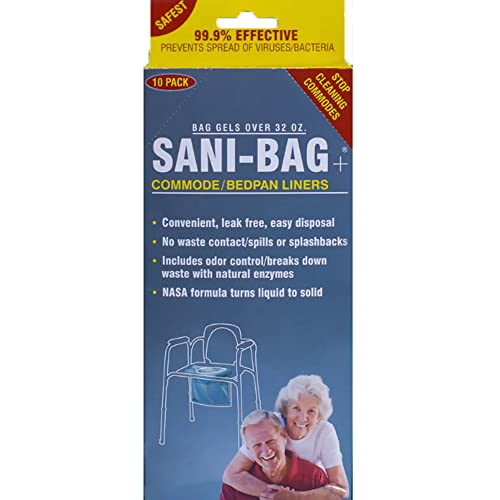 Cleanwaste Sani-Bag+ Commode Liners with Poo Powder (10 Pack) - Odor Control, Leak Free, Medical Grade & Clinically Tested - Extra Absorbent Gelling NASA Formula (For Hospitals & Home Healthcare)