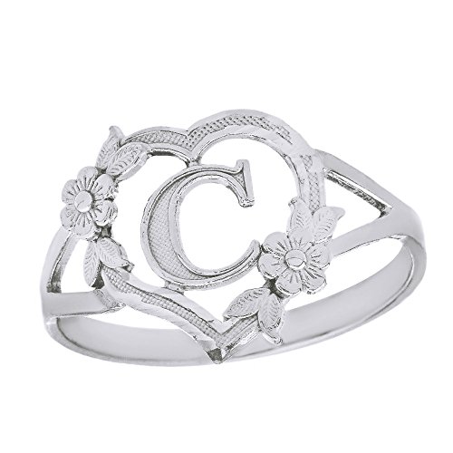 Silver Initial Alphabet Personalized Heart Ring - Letter C