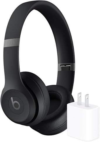 Beats Solo4 - Matte Black + Apple 20W USB-C Power Adapter - iPhone Charger with Fast Charging Capability, Type C Wall Charger