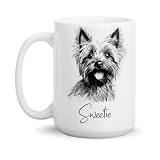 Custom Name Cairn Terrier Art Pencil Drawing Ceramic Mug, Cairn Terrier Dog Personalized Mug, Cairn Terrier Coffee Mug For Dog Dad Dog Mom, Pet Memorial Gift For Dog Owner, White Teacup 11oz 15oz