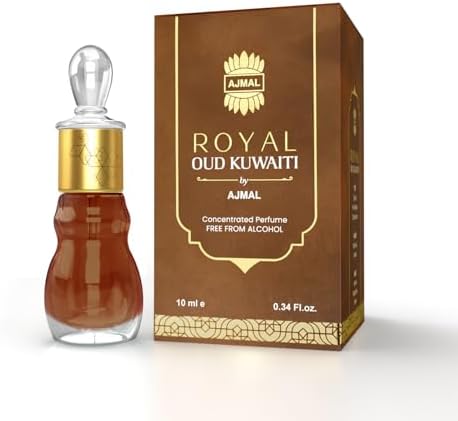 Ajmal Royal Oud Kuwaiti Attar Perfume for Men & Women | 10ml Non-Alcoholic Attar | Concentrated Perfume Oil with Oud, Woody & Musky Notes | Traditional Ittar | Versatile Office/Work Unisex Cologne