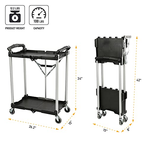 Olympia Tools 89-356 Pack-N-Roll Folding Collapsible Service Cart, Black, 50 Lb. Load Capacity per Shelf, 2-Layers by Olympia Tools - Image 3