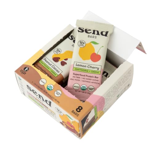 SEND Bars Variety Box Superfood Organic Protein Bars, 12g Protein, 8 Pack | Assorted superfood bars to support energy and focus, real food snack for travel, gym and work, vegan with nothing artificial