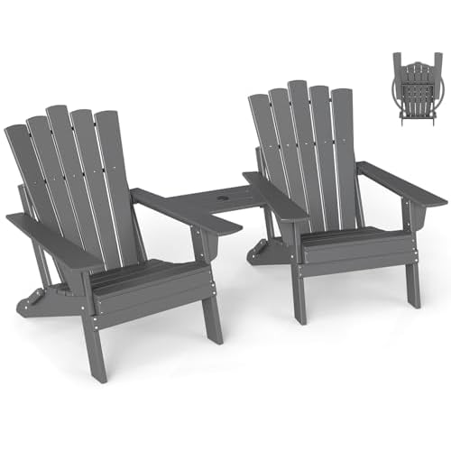 GREENVINES Folding-Adirondack-Chairs-Set-of-2 | HDPE Plastic | Throne Series | Fire Pit Chair | with Connecting Tray | Removable Table | All Weather |