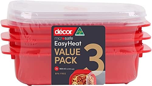 Décor Microsafe Oblong 900ml 3 pack| BPA free | microwave container steam release vent | dishwasher safe