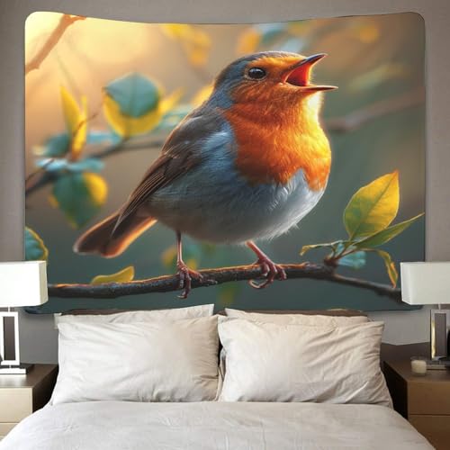 Tenture murale imprimé rouge-gorge en polyester doux KAYZTGSDA - 4