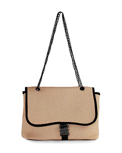 POPUPS Brand Flap Crossbody Bag- Neoprene, Adjustable Straps, Water Resistant, Machine Washable, Shoulder Purse for Women (Tan)