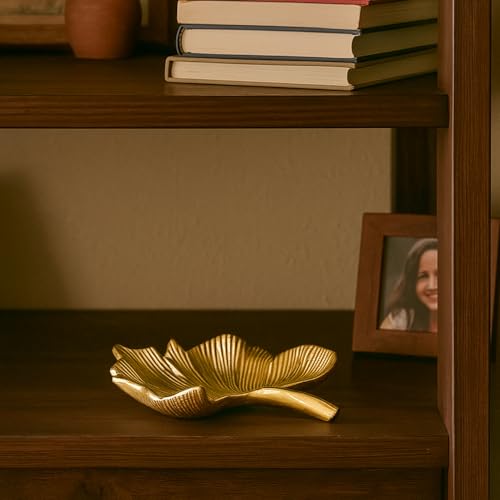 Image of MARKET 99 Golden Embossed Aluminium Platter | Glossy Decorative Tray for Table Decor & Festive Styling | Elegant Designer Centre Display Dish for Diwali, Weddings, Housewarming & Gifting