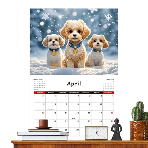Calendario de pared para perros 2026, planificación tecnológica de perros de 12 meses, calendario de animales para colgar, para el hogar, sala de estar, dormitorio, estudio, aula, oficina, estudiantes